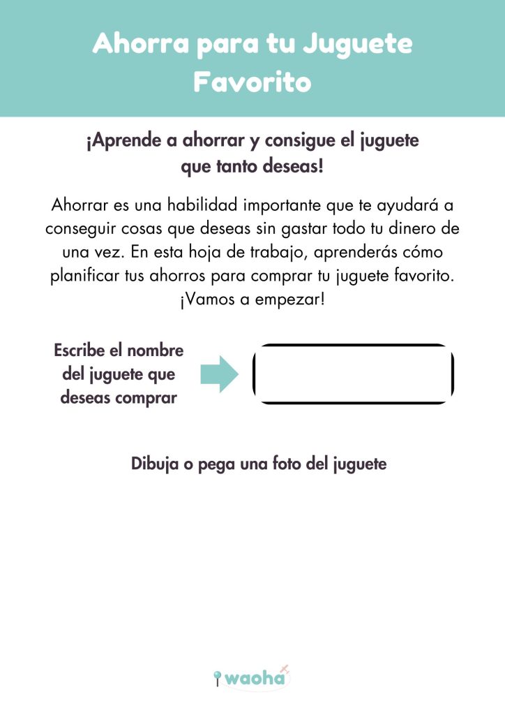 Hoja de Trabajo Gratuita Ahorra para tu Juguete Favorito